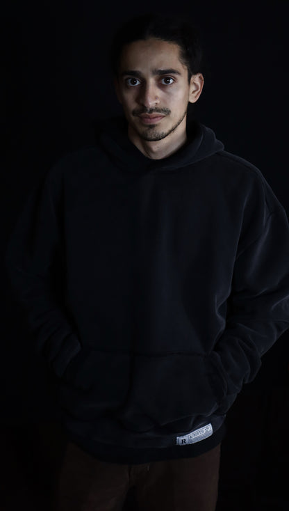 Essential "Distressed" Logo Hoodie Washed Black