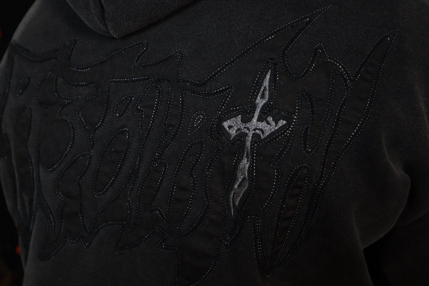 Essential "Distressed" Logo Hoodie Washed Black