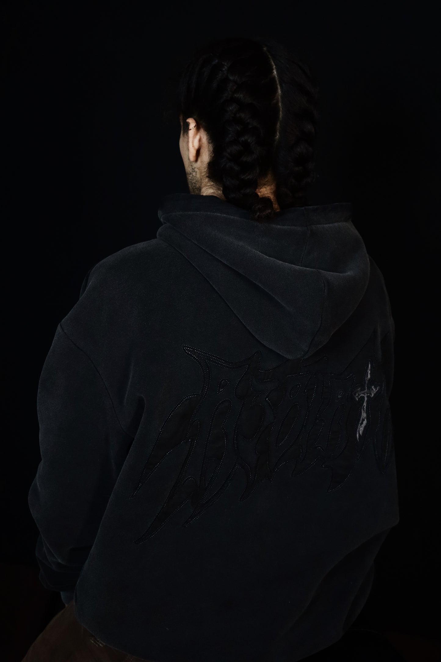 Essential "Distressed" Logo Hoodie Washed Black