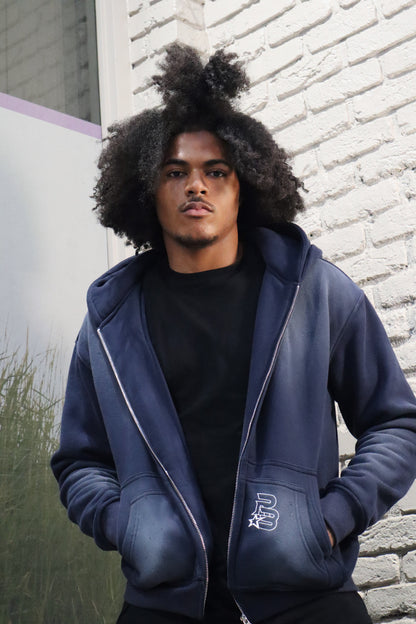 R3BIRTH Washed "Navy" Zip Up Jacket SS24